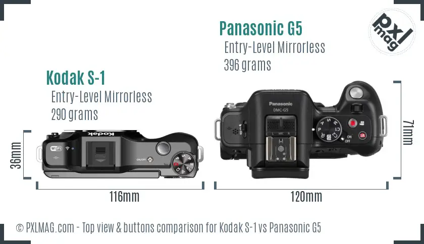 Kodak S-1 vs Panasonic G5 top view buttons comparison