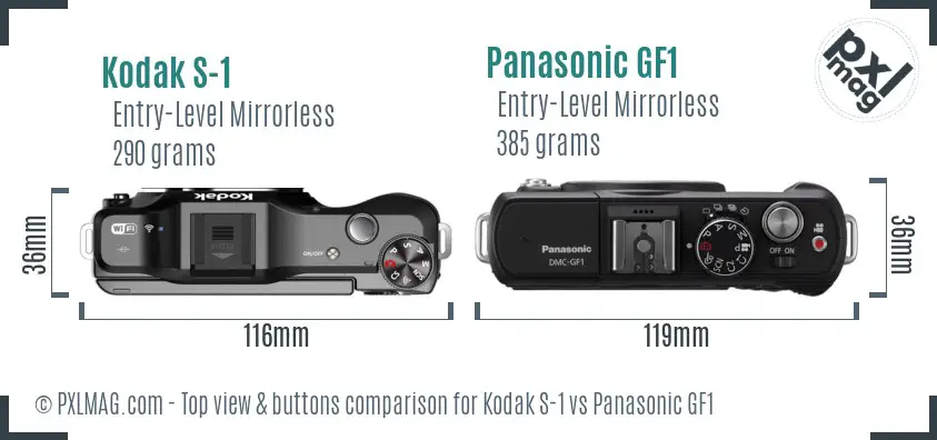 Kodak S-1 vs Panasonic GF1 top view buttons comparison