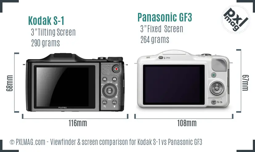 Kodak S-1 vs Panasonic GF3 Screen and Viewfinder comparison