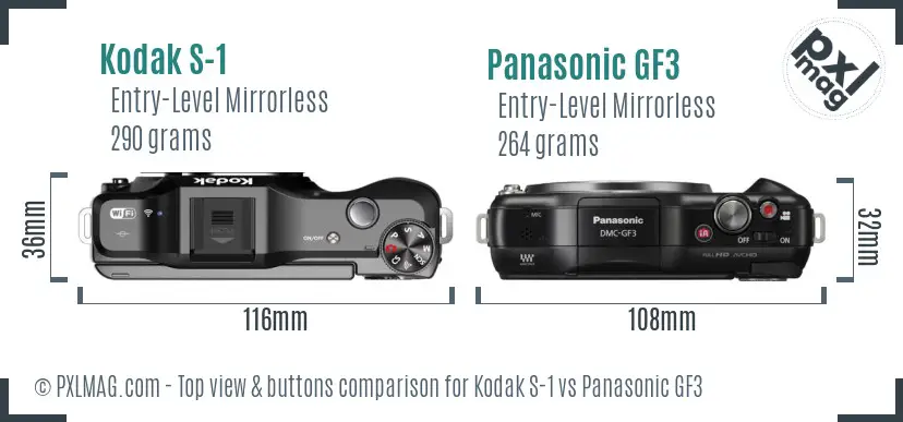 Kodak S-1 vs Panasonic GF3 top view buttons comparison