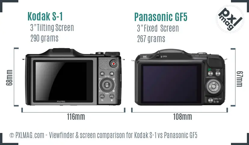 Kodak S-1 vs Panasonic GF5 Screen and Viewfinder comparison
