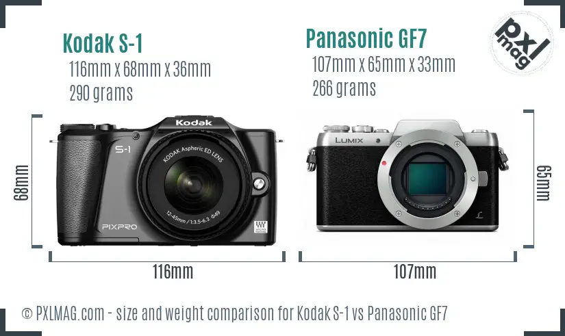 Kodak S-1 vs Panasonic GF7 size comparison