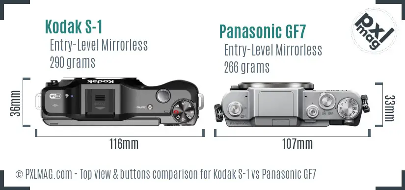 Kodak S-1 vs Panasonic GF7 top view buttons comparison