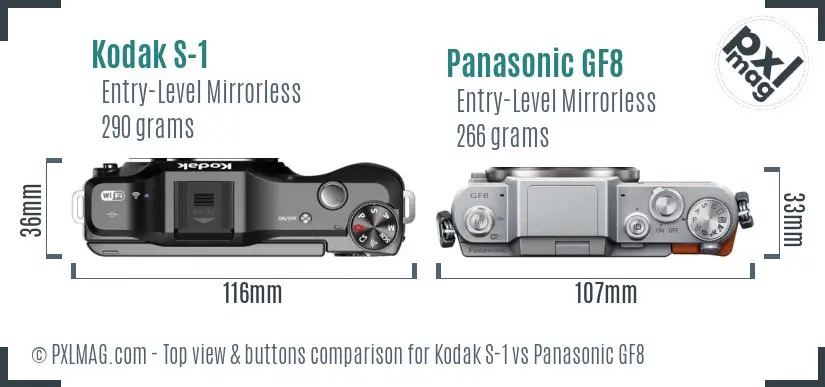 Kodak S-1 vs Panasonic GF8 top view buttons comparison