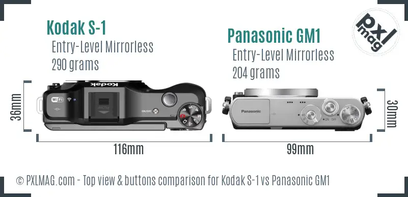 Kodak S-1 vs Panasonic GM1 top view buttons comparison Kodak S-1 vs Panasonic GM1 top view buttons comparison