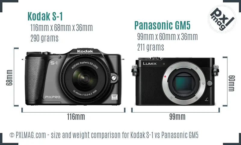 Kodak S-1 vs Panasonic GM5 size comparison