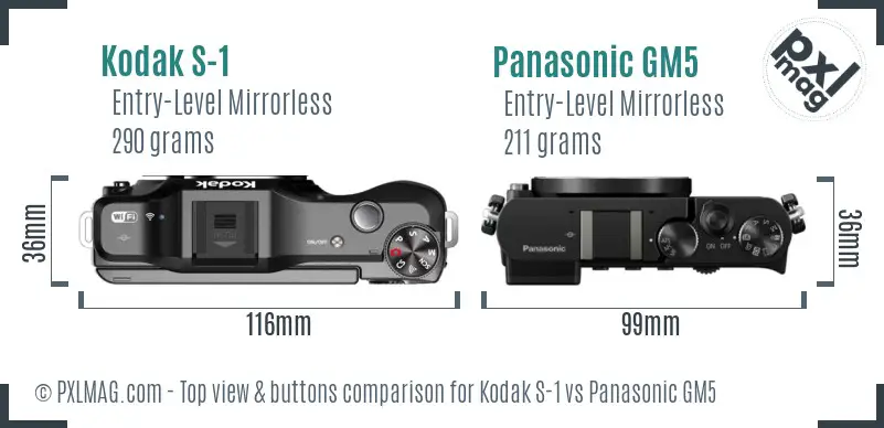 Kodak S-1 vs Panasonic GM5 top view buttons comparison