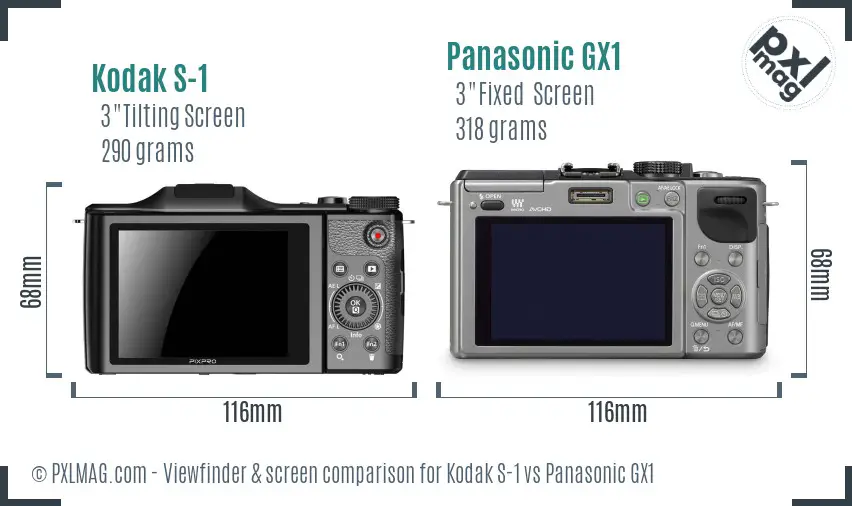Kodak S-1 vs Panasonic GX1 Screen and Viewfinder comparison