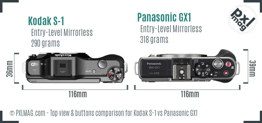 Kodak S-1 vs Panasonic GX1 top view buttons comparison