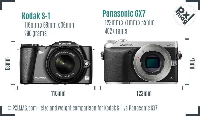 Kodak S-1 vs Panasonic GX7 size comparison