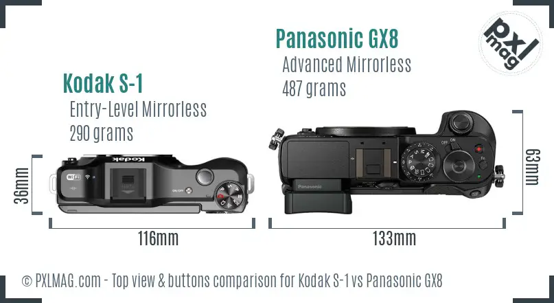 Kodak S-1 vs Panasonic GX8 top view buttons comparison