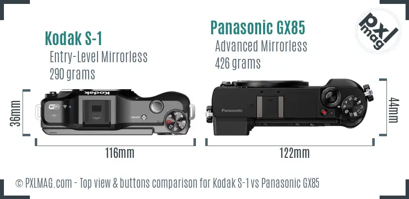 Kodak S-1 vs Panasonic GX85 top view buttons comparison