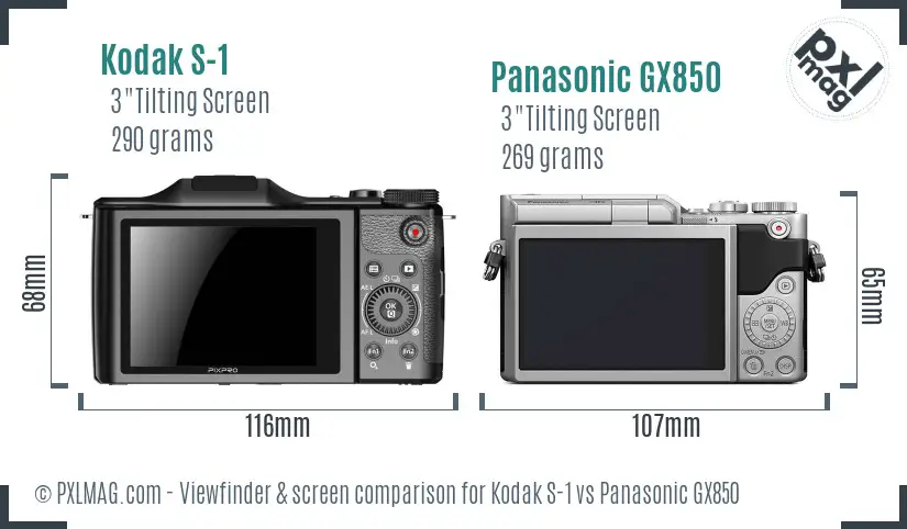 Kodak S-1 vs Panasonic GX850 Screen and Viewfinder comparison