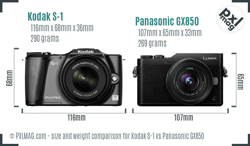 Kodak S-1 vs Panasonic GX850 size comparison