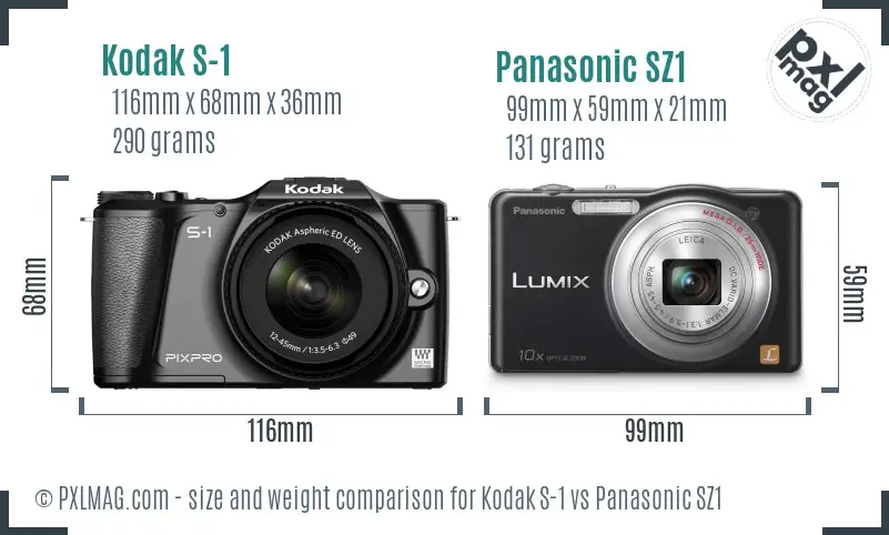 Kodak S-1 vs Panasonic SZ1 size comparison