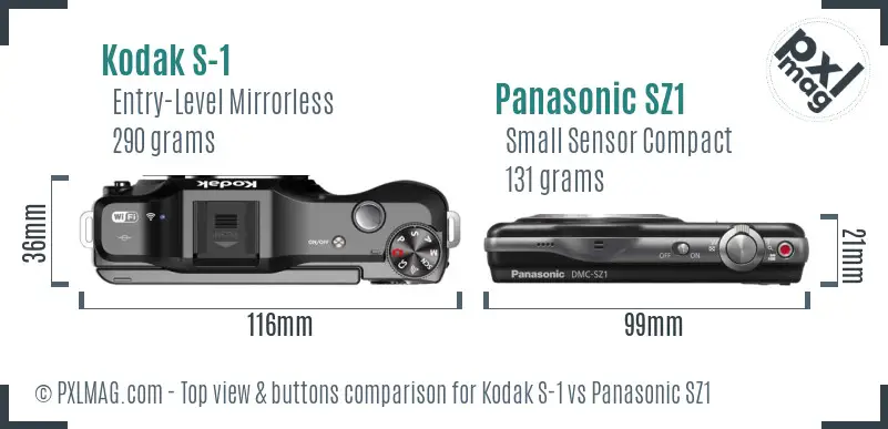 Kodak S-1 vs Panasonic SZ1 top view buttons comparison