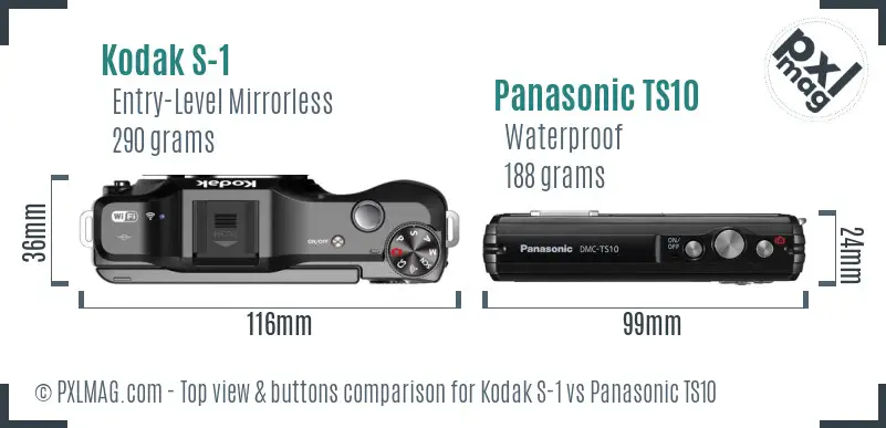 Kodak S-1 vs Panasonic TS10 top view buttons comparison