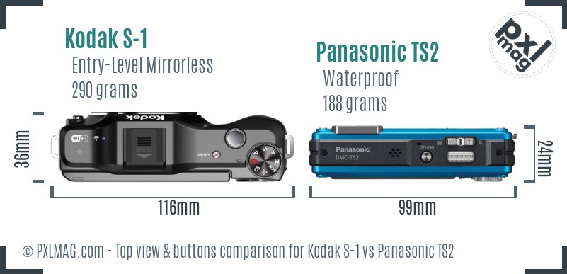 Kodak S-1 vs Panasonic TS2 top view buttons comparison