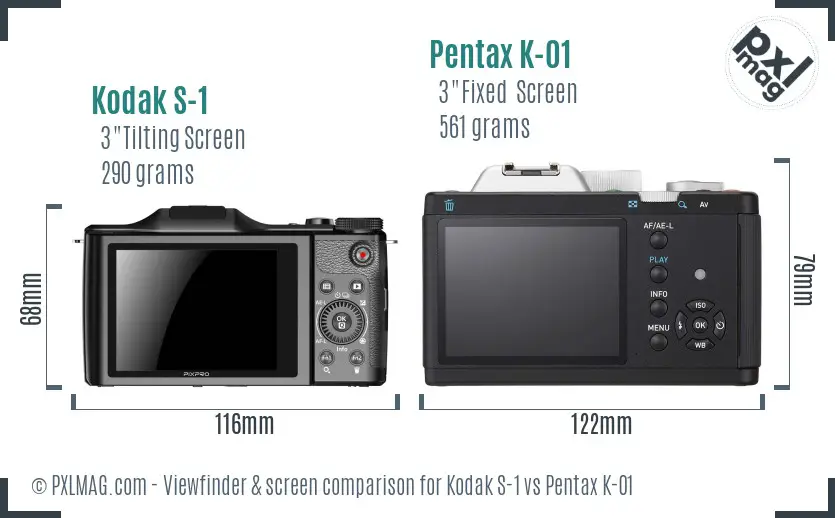 Kodak S-1 vs Pentax K-01 Screen and Viewfinder comparison