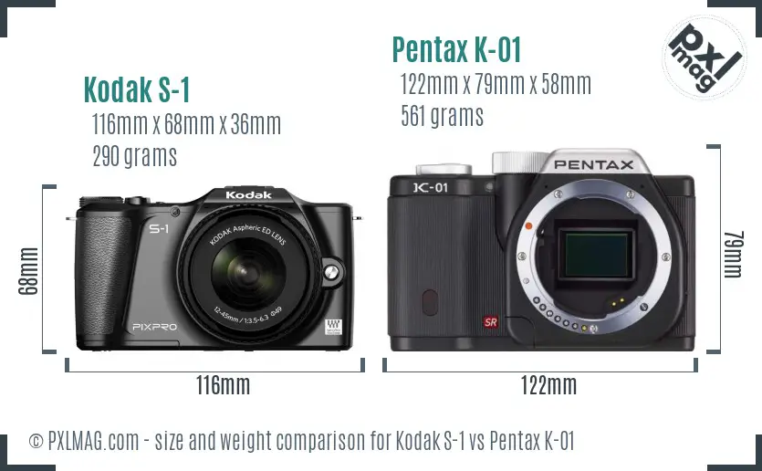 Kodak S-1 vs Pentax K-01 size comparison