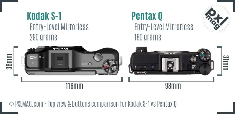 Kodak S-1 vs Pentax Q top view buttons comparison