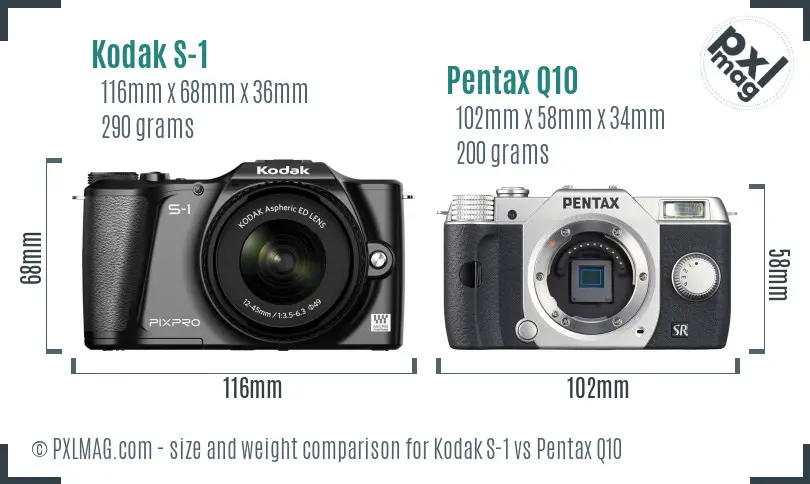 Kodak S-1 vs Pentax Q10 size comparison