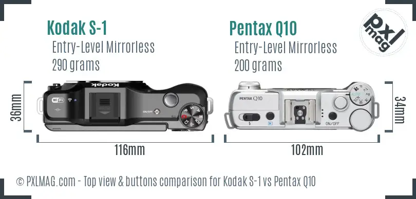Kodak S-1 vs Pentax Q10 top view buttons comparison