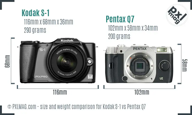 Kodak S-1 vs Pentax Q7 size comparison