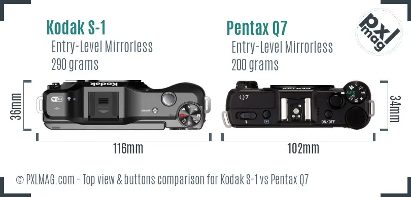 Kodak S-1 vs Pentax Q7 top view buttons comparison