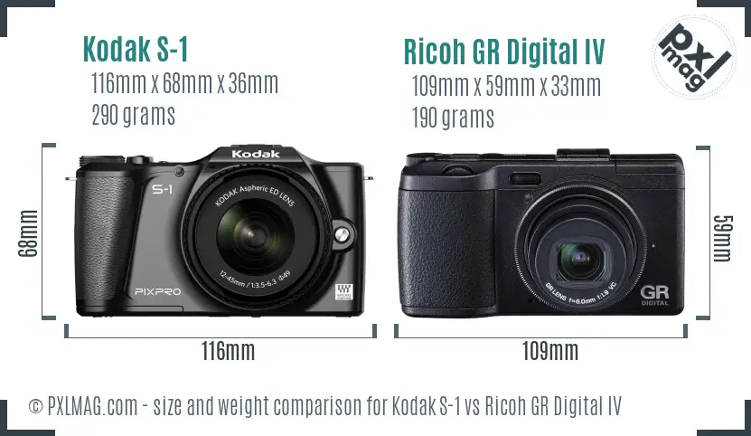 Kodak S-1 vs Ricoh GR Digital IV size comparison