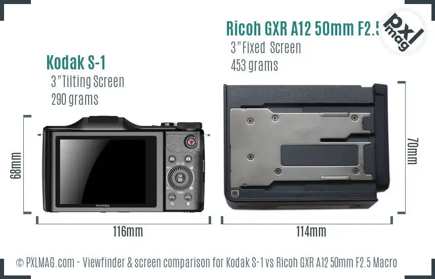 Kodak S-1 vs Ricoh GXR A12 50mm F2.5 Macro Screen and Viewfinder comparison