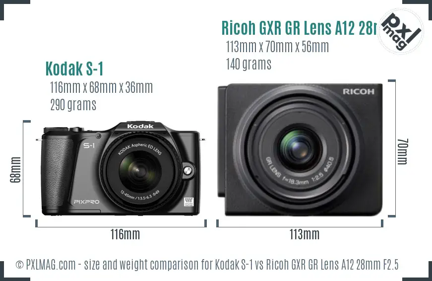 Kodak S-1 vs Ricoh GXR GR Lens A12 28mm F2.5 size comparison