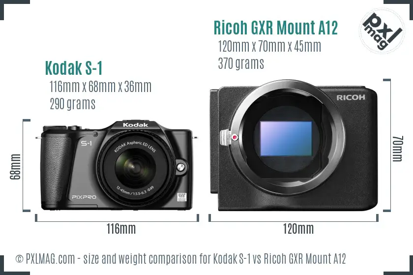 Size comparison of Kodak S-1 and Ricoh GXR Mount A12