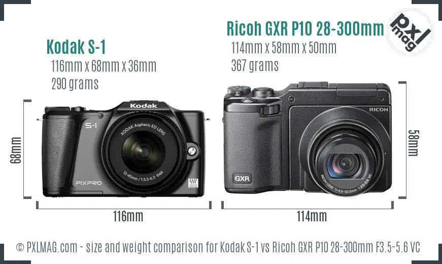 Kodak S-1 vs Ricoh GXR P10 28-300mm F3.5-5.6 VC size comparison