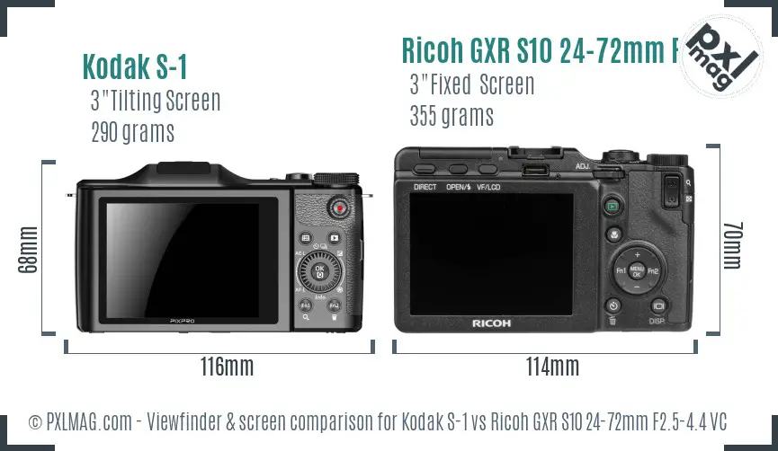 Kodak S-1 vs Ricoh GXR S10 24-72mm F2.5-4.4 VC Screen and Viewfinder comparison Kodak S-1 vs Ricoh GXR S10 24-72mm F2.5-4.4 VC Screen and Viewfinder comparison