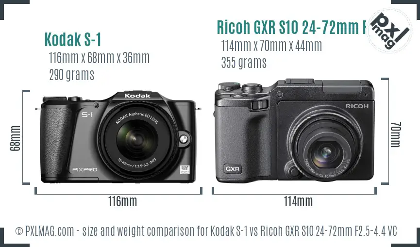 Kodak S-1 vs Ricoh GXR S10 24-72mm F2.5-4.4 VC size comparison Kodak S-1 vs Ricoh GXR S10 24-72mm F2.5-4.4 VC size comparison