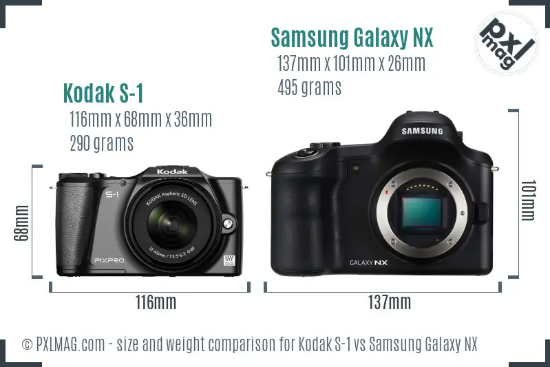 Kodak S-1 vs Samsung Galaxy NX size comparison Kodak S-1 vs Samsung Galaxy NX size comparison