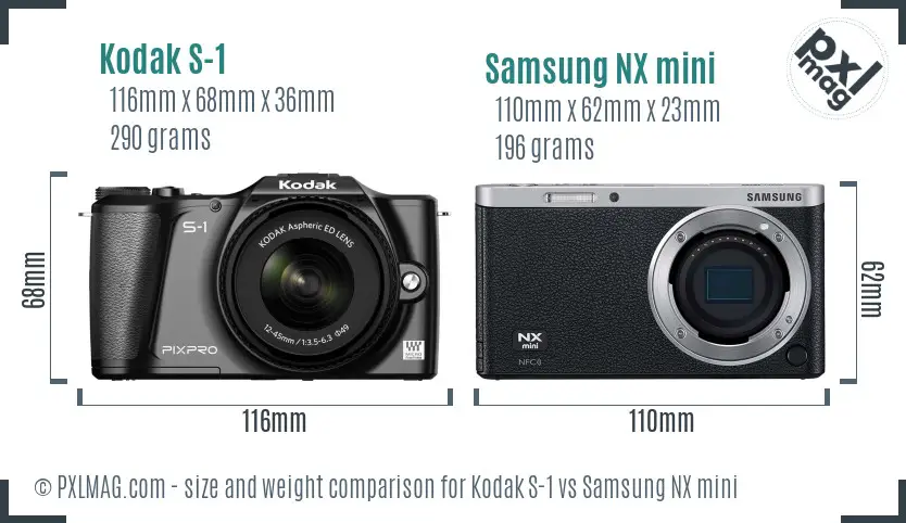 Kodak S-1 vs Samsung NX mini size comparison