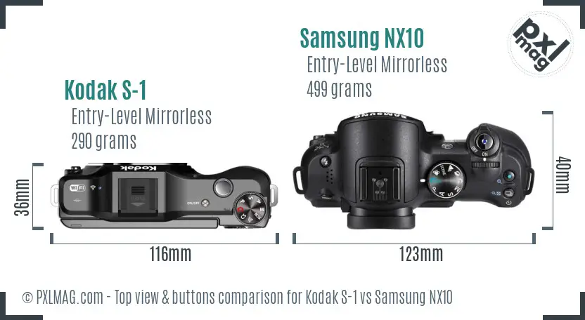 Kodak S-1 vs Samsung NX10 top view buttons comparison