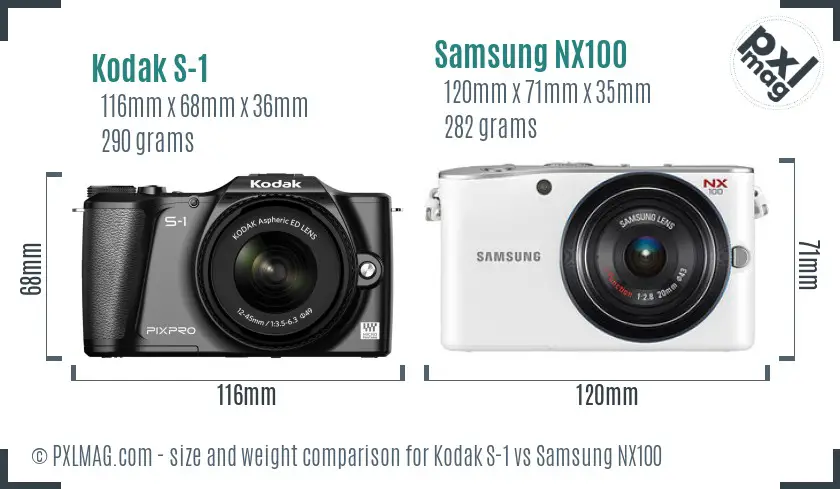 Kodak S-1 vs Samsung NX100 size comparison Kodak S-1 vs Samsung NX100 size comparison