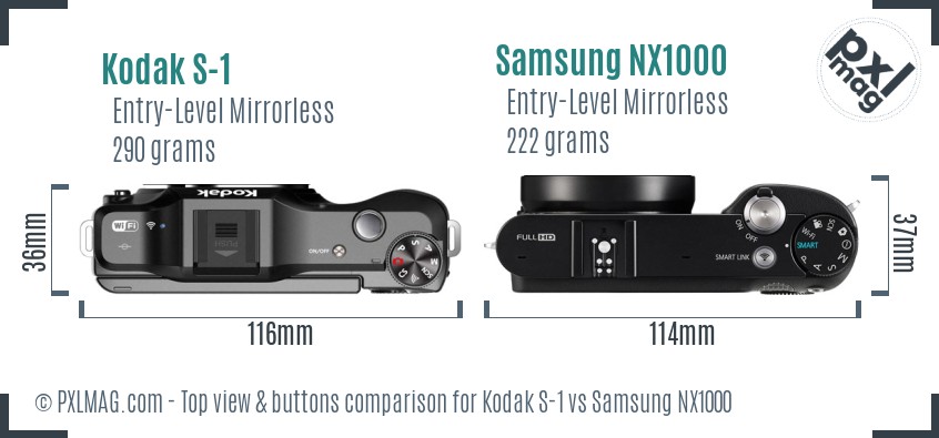 Kodak S-1 vs Samsung NX1000 top view buttons comparison