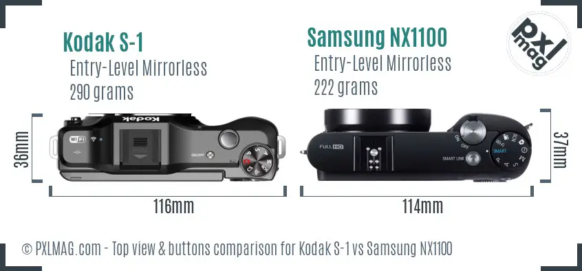 Kodak S-1 vs Samsung NX1100 top view buttons comparison