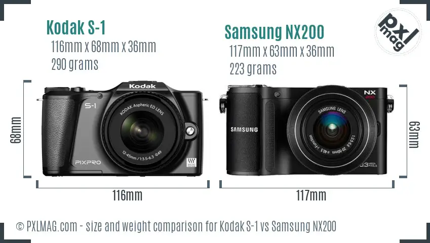 Kodak S-1 vs Samsung NX200 size comparison Kodak S-1 vs Samsung NX200 size comparison