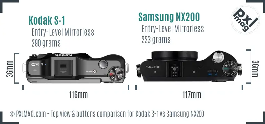 Kodak S-1 vs Samsung NX200 top view buttons comparison Kodak S-1 vs Samsung NX200 top view buttons comparison