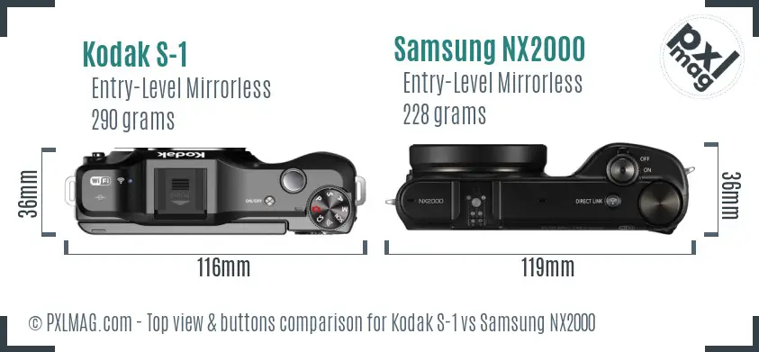 Kodak S-1 vs Samsung NX2000 top view buttons comparison