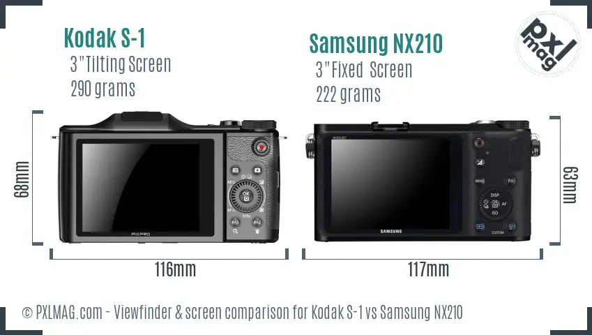 Kodak S-1 vs Samsung NX210 Screen and Viewfinder comparison