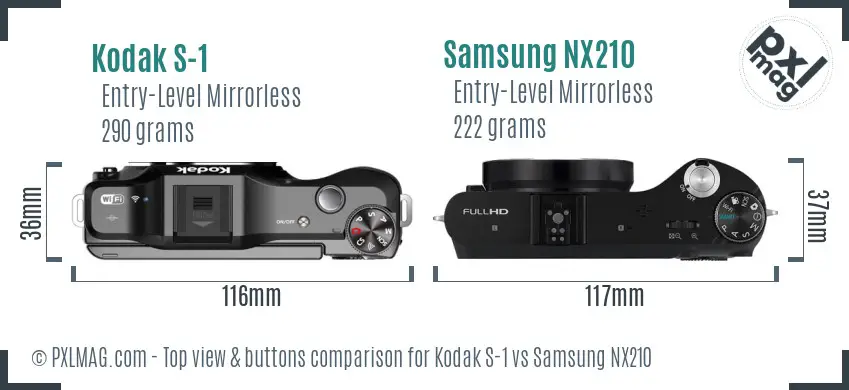 Kodak S-1 vs Samsung NX210 top view buttons comparison