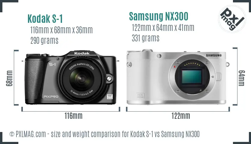 Kodak S-1 vs Samsung NX300 size comparison