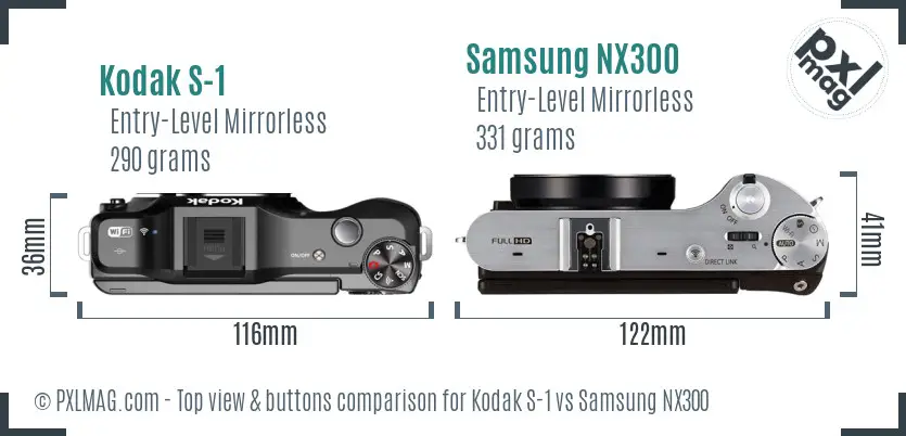 Kodak S-1 vs Samsung NX300 top view buttons comparison