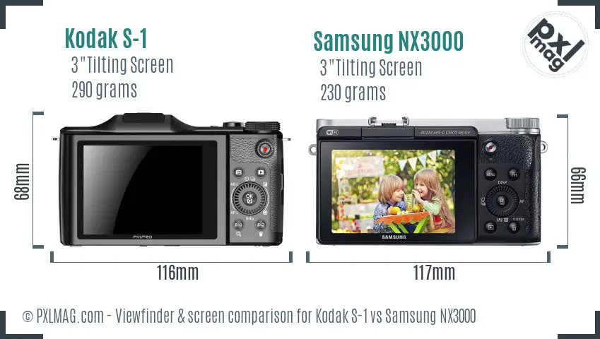 Kodak S-1 vs Samsung NX3000 Screen and Viewfinder comparison